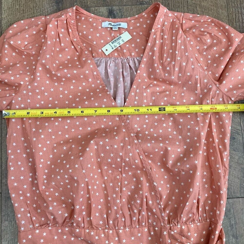 Madewell Star Scatter Wrap Top Peach Blush 100% Cotton 3/4 Sleeve Tie Waist XS - Picture 5 of 10